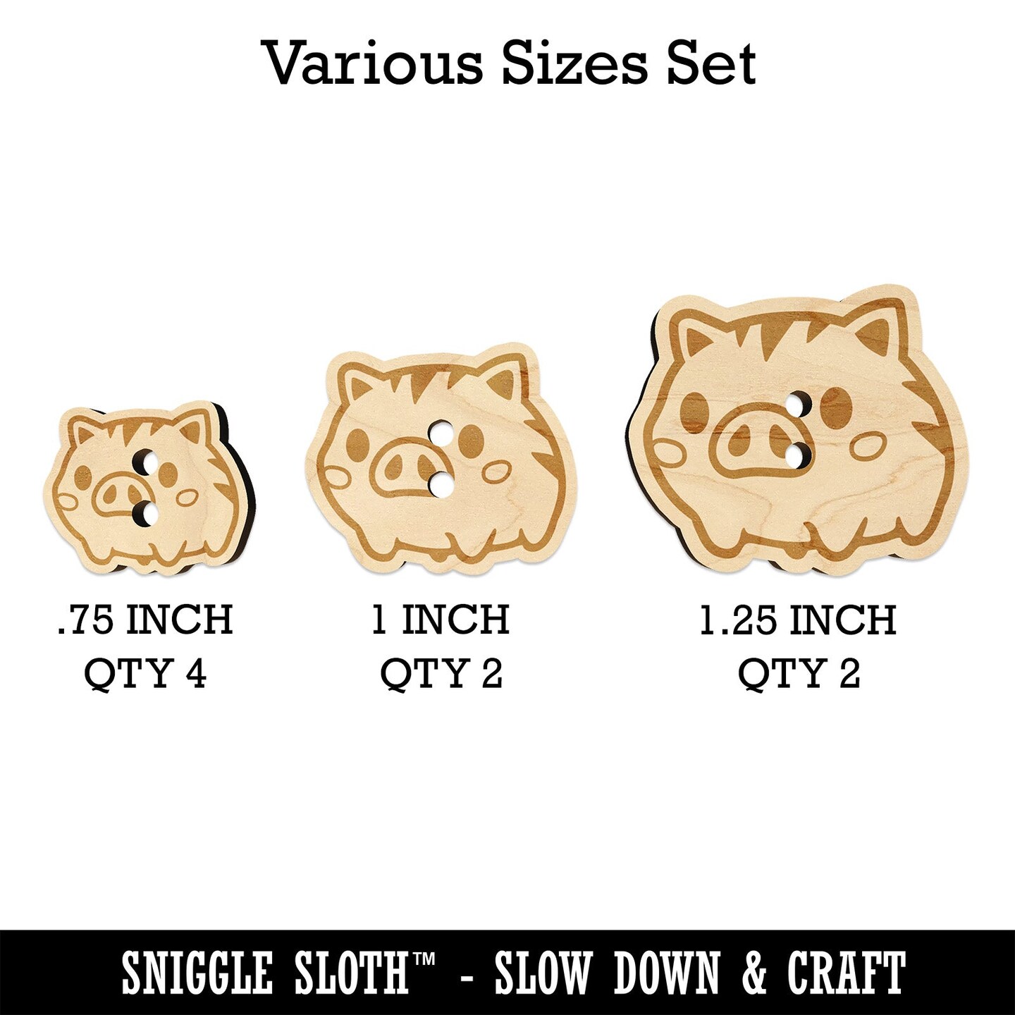 Fun Chibi Wild Boar Pig Swine Wood Buttons for Sewing Knitting Crochet ...