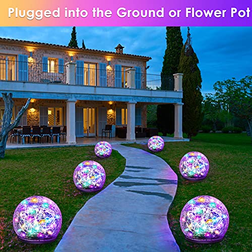 2 Pieces Garden Solar Lights Outdoor Decorative, 50 LED Colored Cracked Glass Solar Globe Lights, Upgraded Waterproof Multicolor Ball Lights for Yard Pathway Patio Lawn Outside Decor