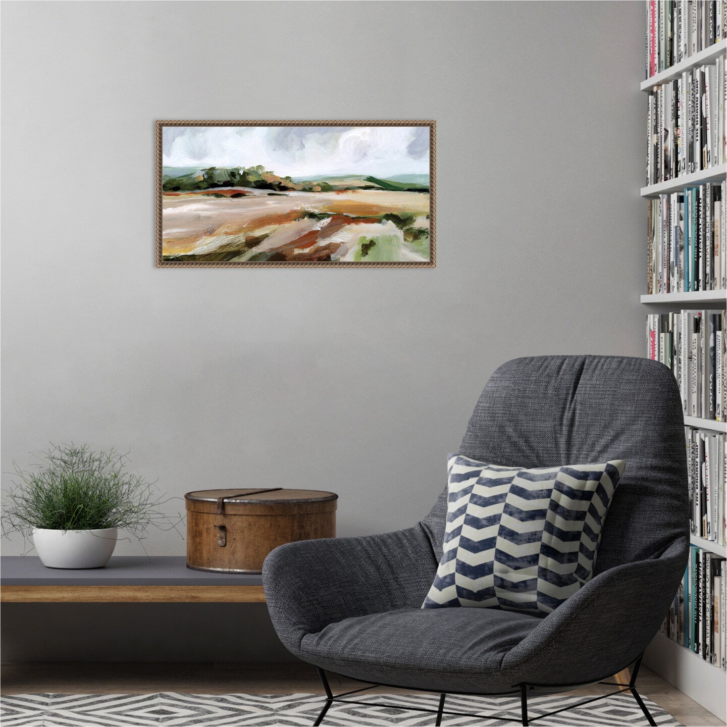 Taupe Toned Landscape by Katrina Pete 27-in. W x 14-in. H. Canvas Wall Art Print Framed in Bronze