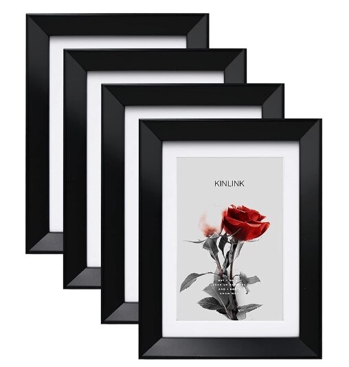 Real Glass Photo Frames for 4x6 with Mat or 5x7 without Mat, Composite Wood Picture Frames for Tabletop and Wall Mounting Display