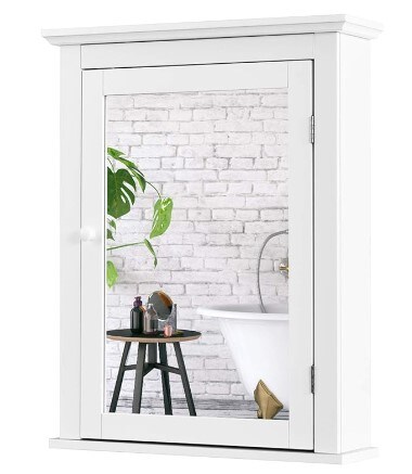 Bathroom Cabinet with Mirror, Mirrored Wall-Mounted Storage Medicine Cabinet w/Single Door &#x26; Adjustable Shelf in 5 Positions, Multipurpose Wall Cabinet for Bathroom (White)