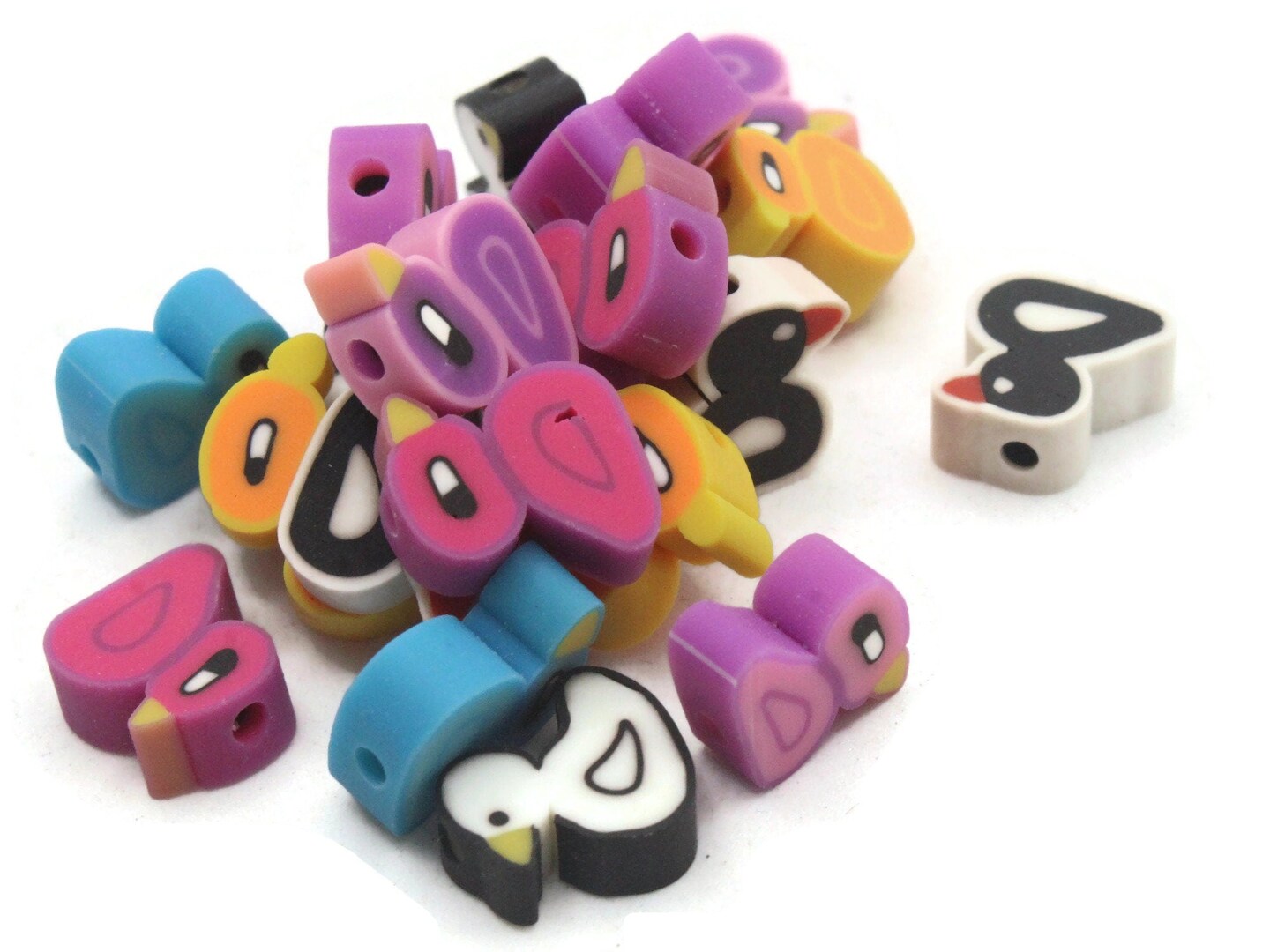 20 Clay Duck Polymer Clay Mixed Multicolor Wildlife Animal Beads