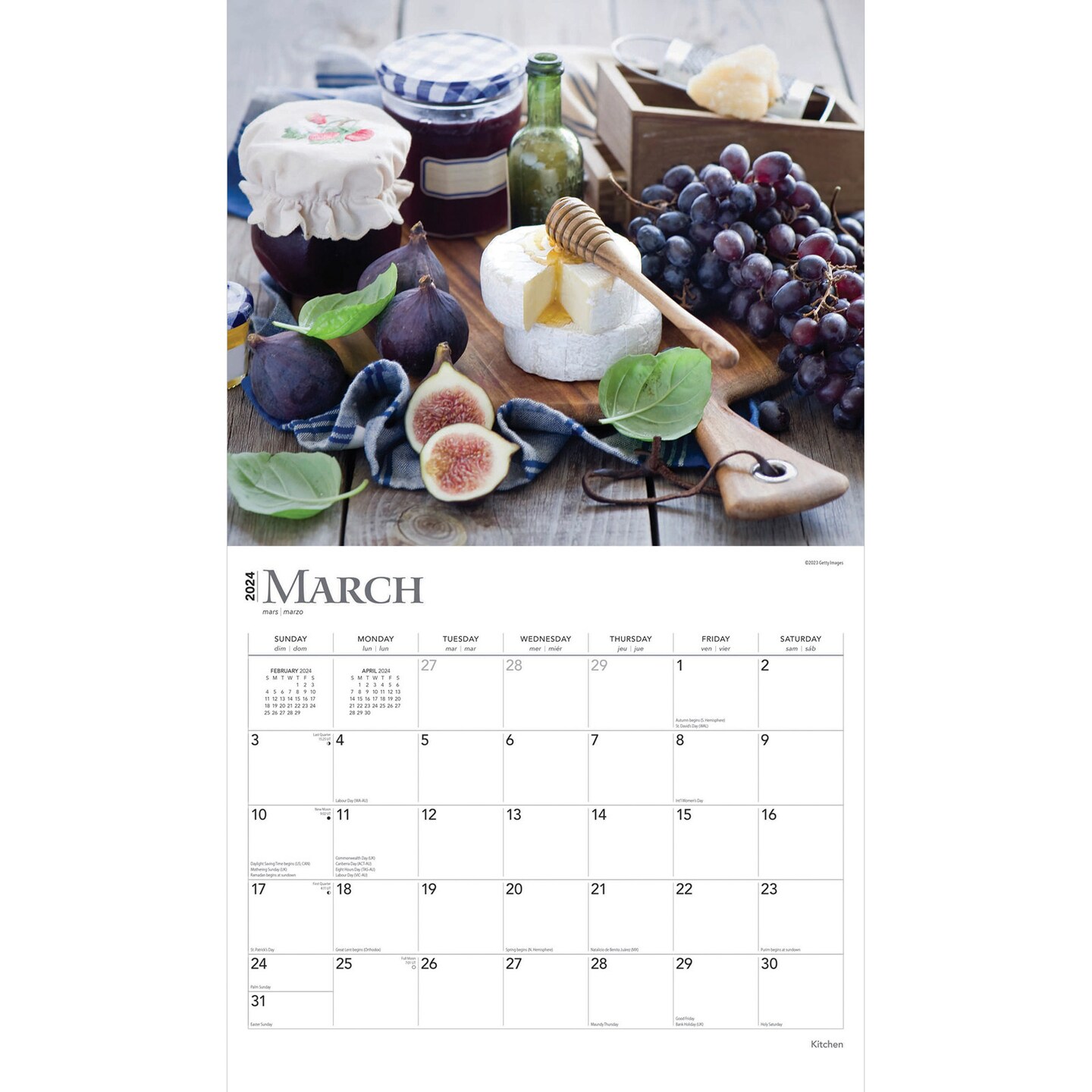 Kitchen | 2024 14 x 24 Inch Monthly Deluxe Wall Calendar | Sticker Sheet | StarGifts | Cooking Home