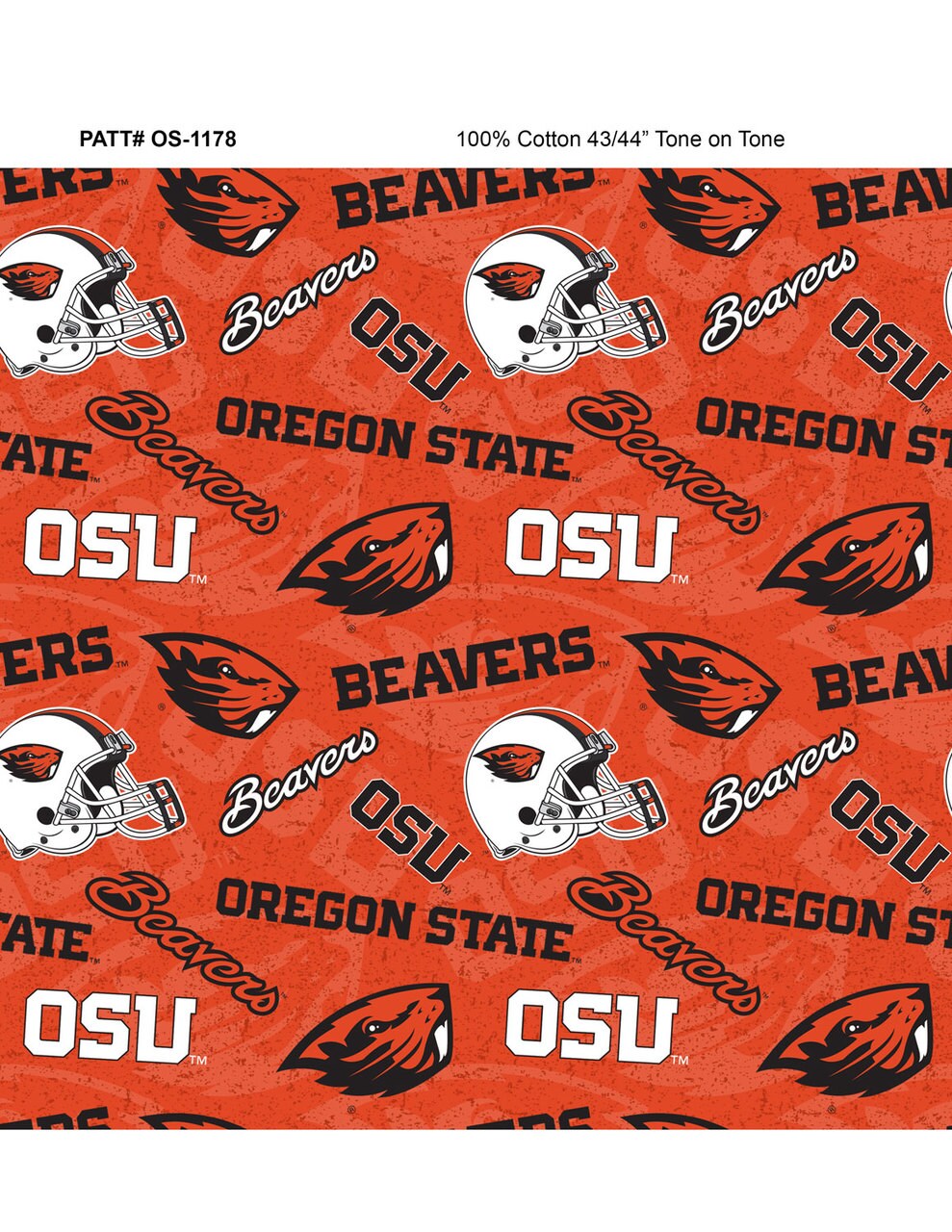 Sykel Enterprises-Oregon State University Cotton Fabric-Oregon State Beavers Tone On Tone Cotton Quilting Fabric