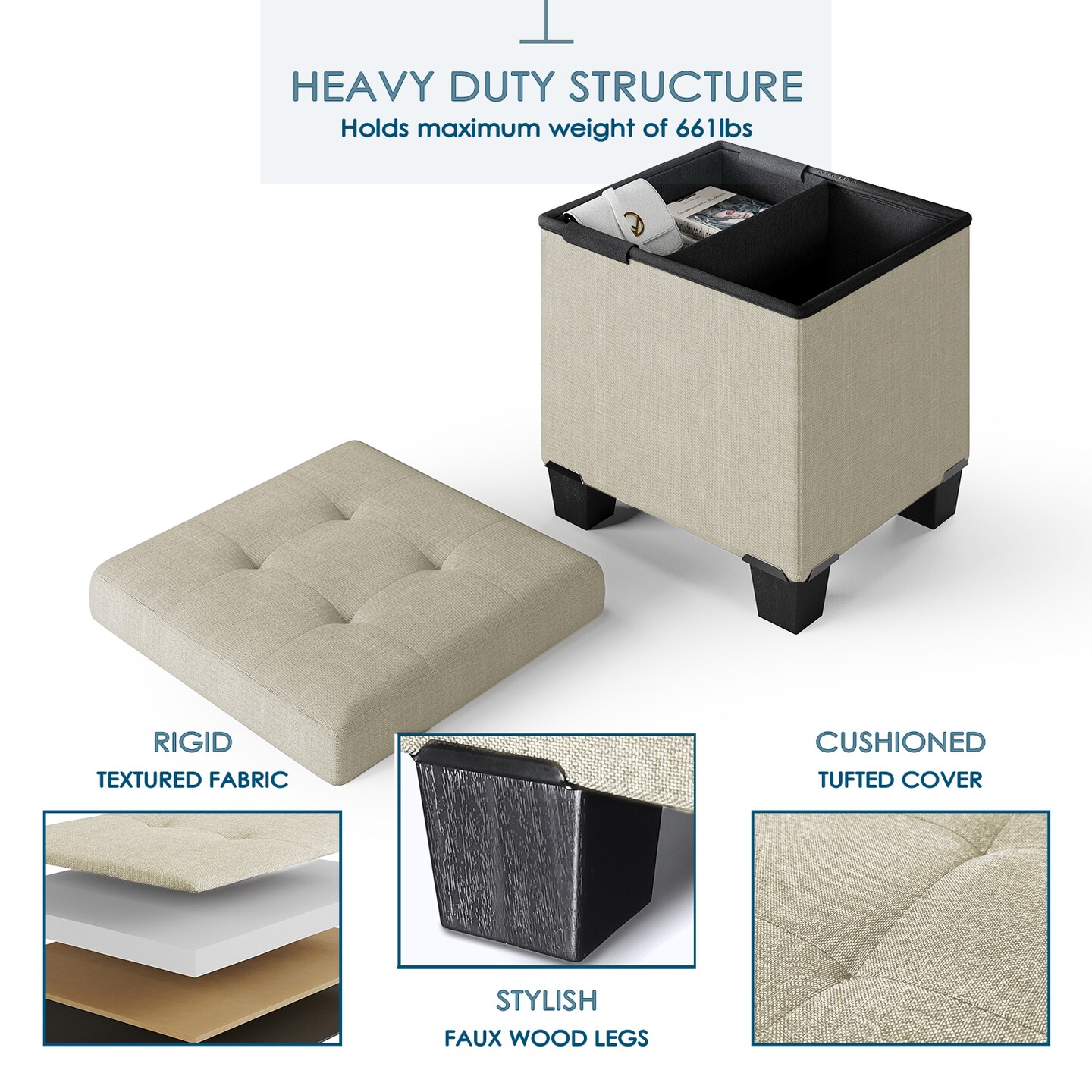 StorageBud Storage Ottoman Bench with Storage Bins