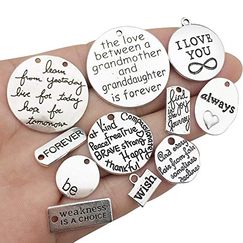 iloveDIYbeads 30pcs Inspiration Words Charms Craft Supplies Mixed Pendants Beads Charms Pendants for Crafting, Jewelry Findings Making Accessory for DIY Necklace Bracelet (M044)