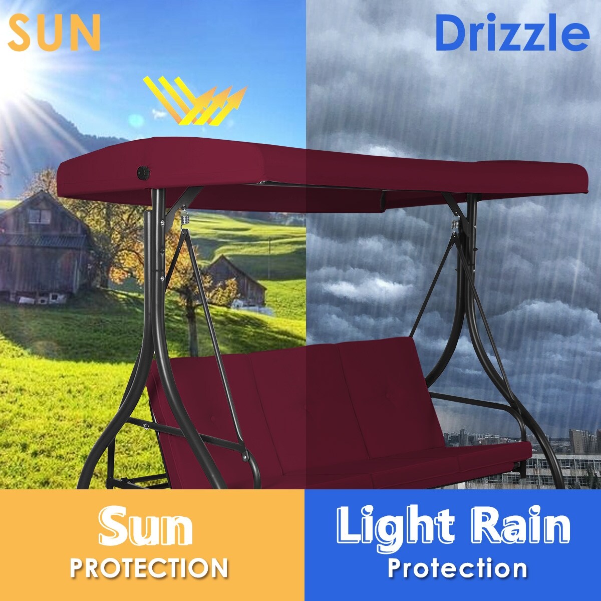 3 Seats Converting Outdoor Swing Canopy Hammock with Adjustable Tilt Canopy