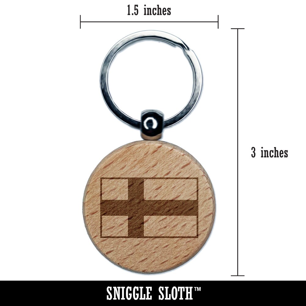 Finland Flag Engraved Wood Round Keychain Tag Charm