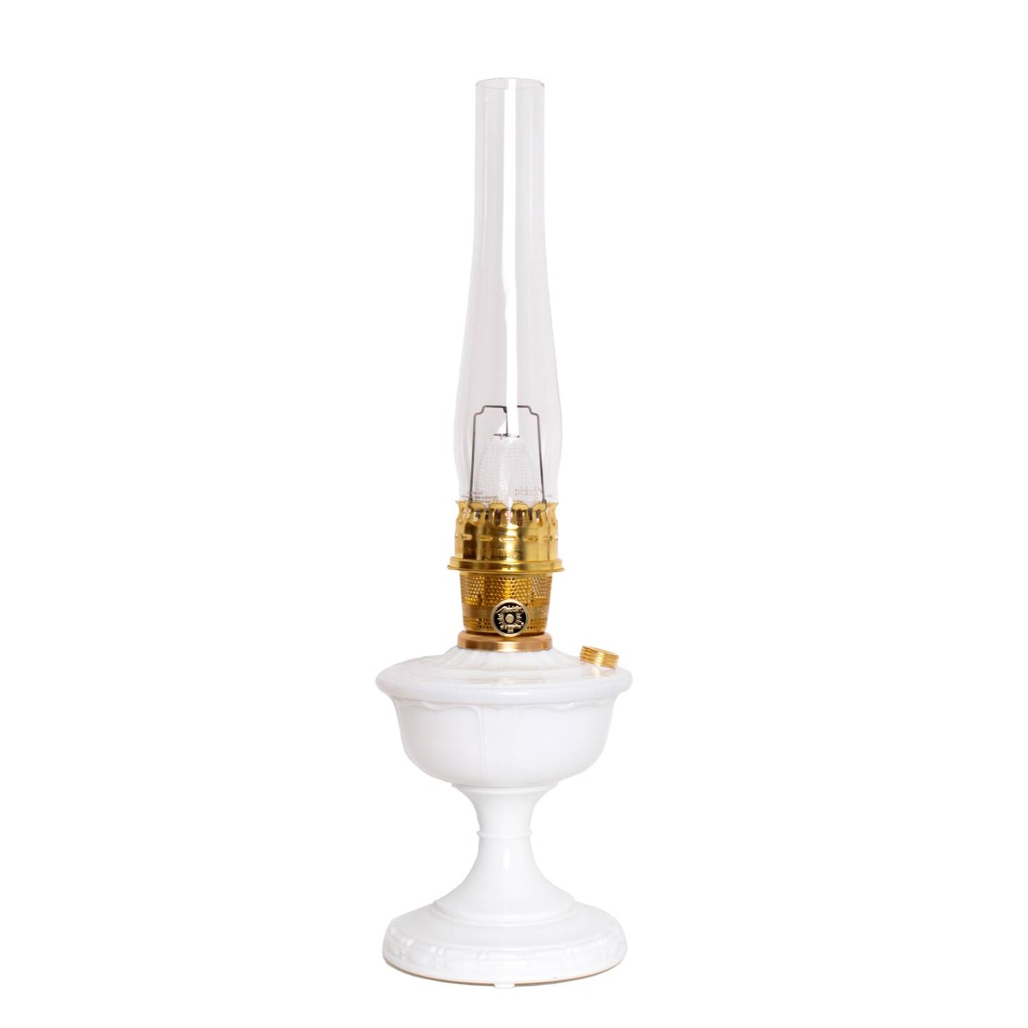 Aladdin Milk Glass Oil Lamp, Alexandria Model with Aladdin Burner, Wick, Glass chimney and Mantle