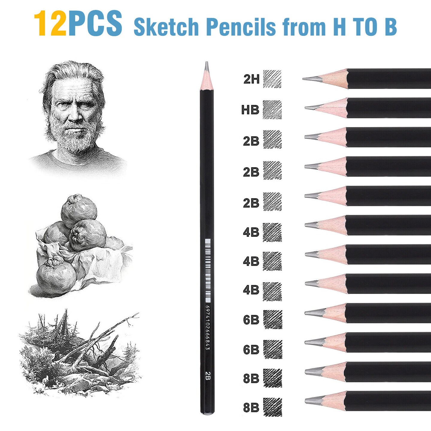 22Pcs Professional Sketch Pencils+Charcoal