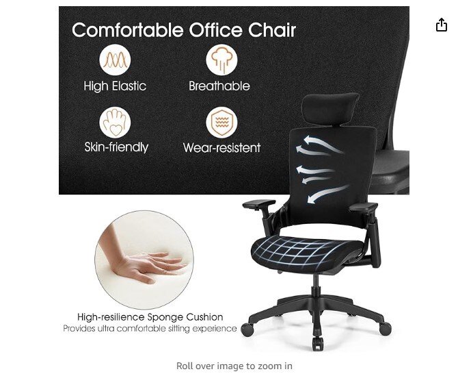 Ergonomic Office Chair, High Back Desk Chair w/ 3D Armrests, Adjustable Lumbar Support & Headrest, Breathable Swivel Computer Task Chair with Sliding Seat for Office Home