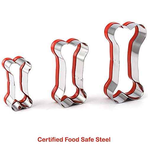 3 Pieces Dog Bone Cookie Cutters Set, Dog Treats Cookie Cutter, Dog Bone Shapes Cutters, Homemade Dog Biscuit Treats Cutters, Coated with Soft PVC for Protection, 2.4" 3.2'' 3.9''