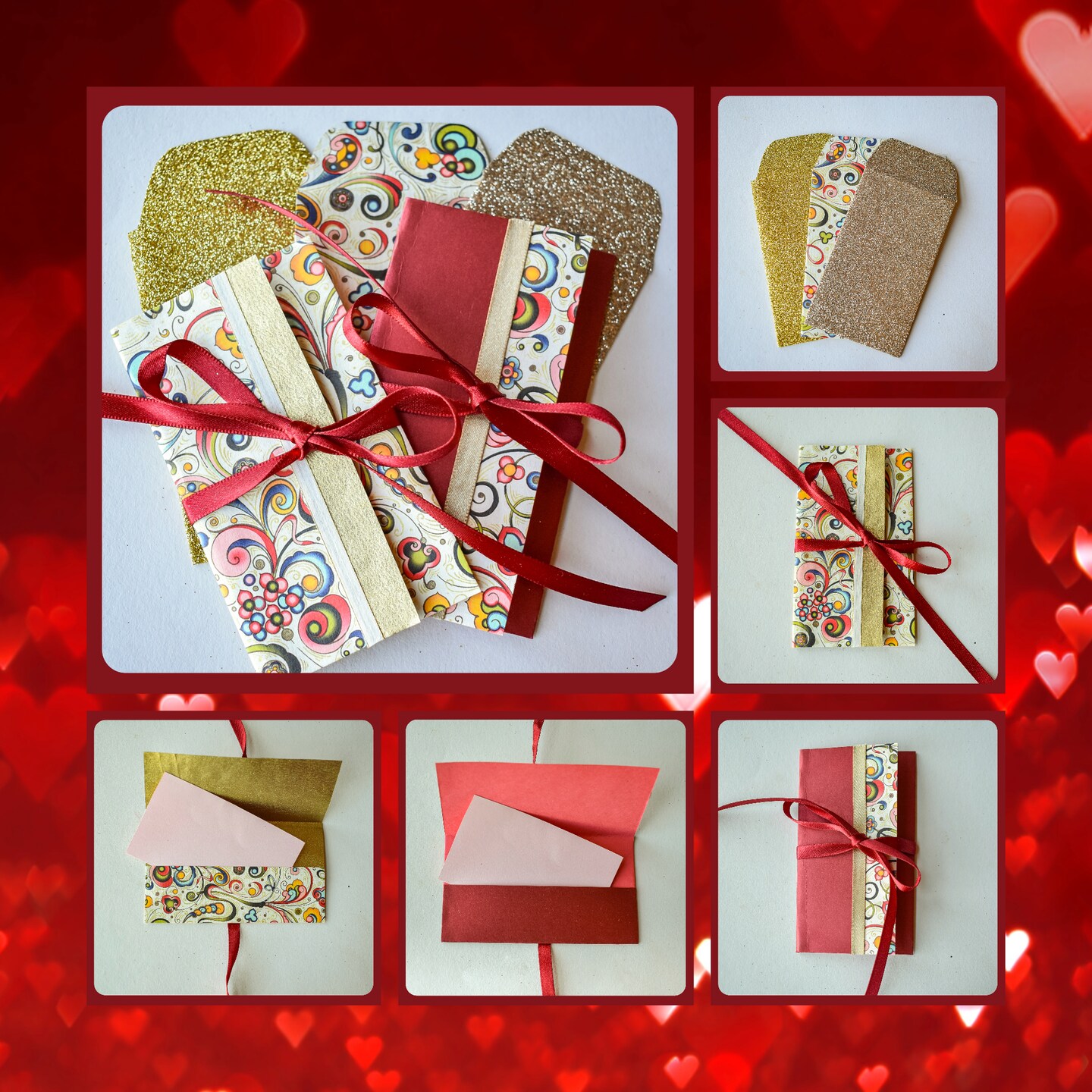 Red and Gold Floral Paisley 5 Piece Gift Card Holder Set MakerPlace