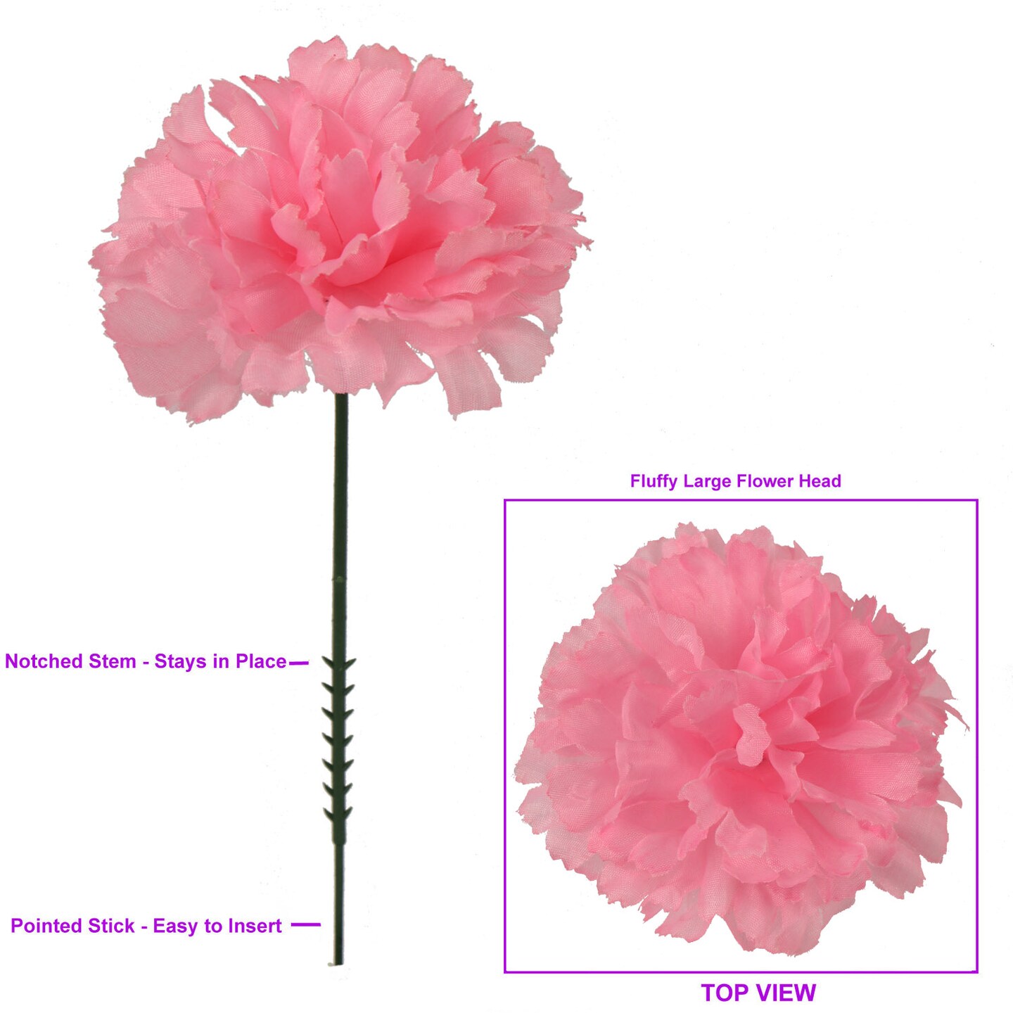Set of 50: Pink Carnation Flower Picks | 5" Long | 3.5" Wide | Floral Picks | Crafting Supplies | Parties & Events | Home & Office Decor, Floral Home by Artificial Flowers