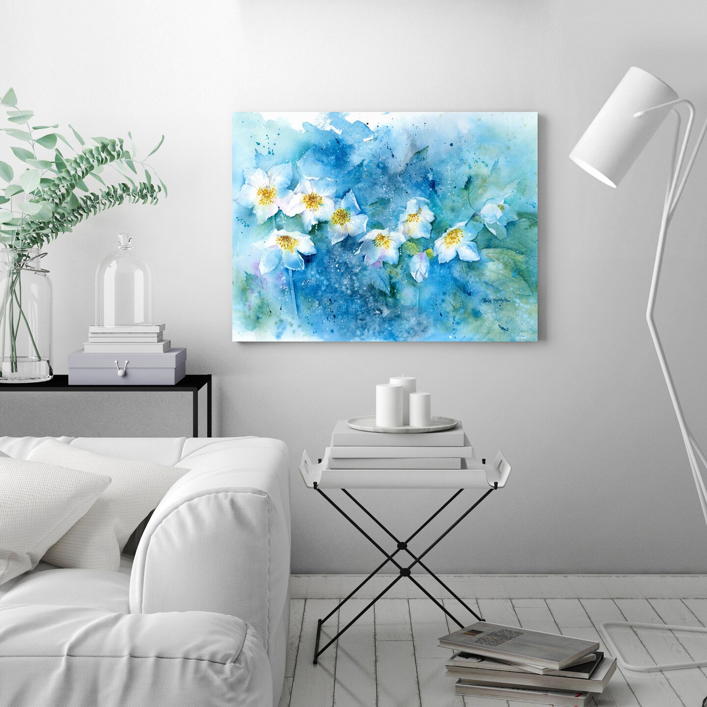Hellebores On Blue by Rachel McNaughton  Gallery Wrapped Canvas - Americanflat