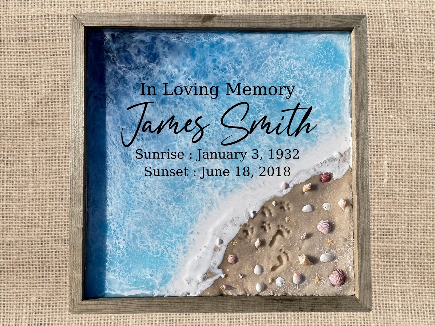 Ocean Memorial Art, Personalized Artwork with Ashes Resin Cremation Ash Beach Memorial Keepsake Picture, Painting Beach Remembrance Custom product 4