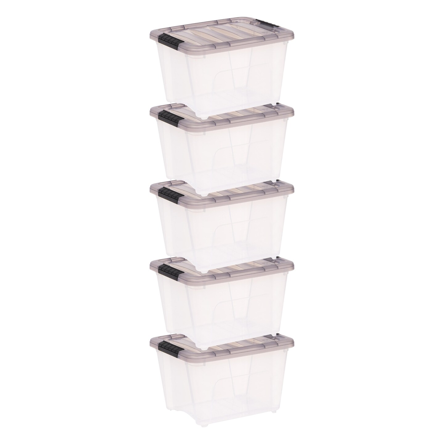 IRIS USA 19 Quart Stack & Pull Clear Plastic Storage Box, Gray, 5 Pack