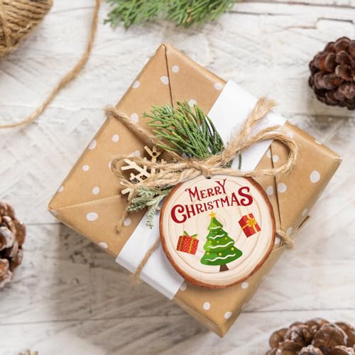 Max Fun Natural Wood Slices 30Pcs 2.4-2.8&#x27;&#x27; Craft Wood Kit Christmas Ornaments Unfinished Predrilled with Hole Wooden Circles for Arts and Crafts Christmas Holiday Ornaments DIY Crafts