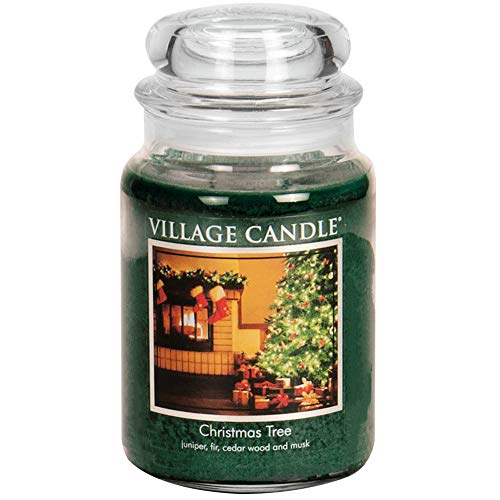 Village Candle Christmas Tree Large Glass Apothecary Jar Scented Candle, (26oz), Green