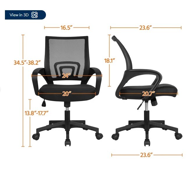 Black Mesh Swivel Office Chair with Armrests and Mid Back Adjustment