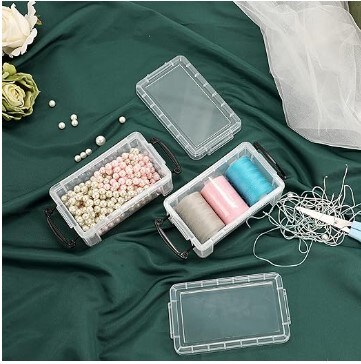 Stackable Craft Storage Containers 6 Pack Small Clear Plastic Storage Box  with Lid Mini Sewing Box Organizer with Black Latch Organizer Box for