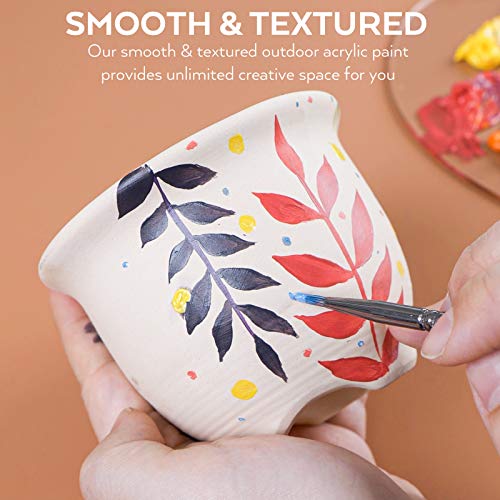 32 Colors Outdoor Acrylic Paint Bulk with Brush and Sponge, Knife, Non-Toxic Paint for Multi-surface Rock, Wood, Fabric, Leather, Crafts, Canvas, Shoes and Wall Painting