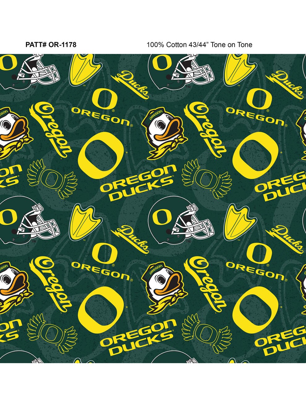 Sykel Enterprises-University of Oregon Cotton Fabric-Oregon Ducks Tone On Tone Cotton Quilting Fabric