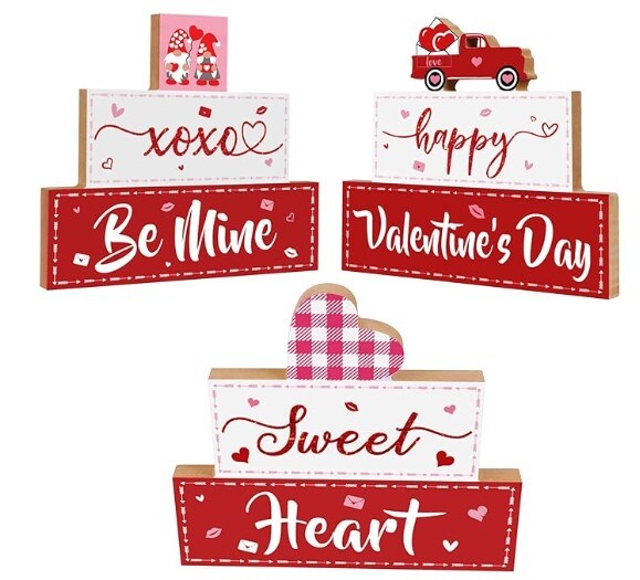 Happy Valentine's Tabletop Centerpiece, 3 PCS Valentine's Day Wooden