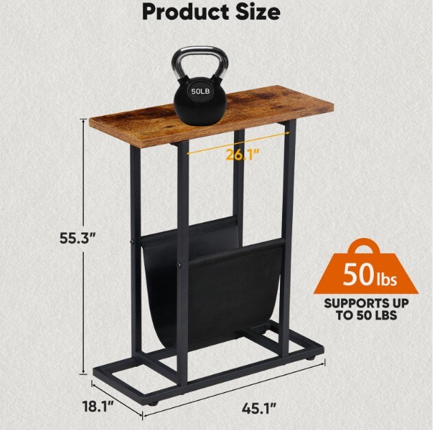Narrow Side End Table Sofa Table Snack Table Living Room Space Saver Brown