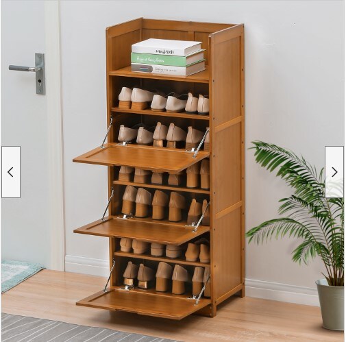 20&#x22; Bamboo 7-Tier Entryway [ENCLOSED EDGE] Cabinet with Drop Down Door and Shelves