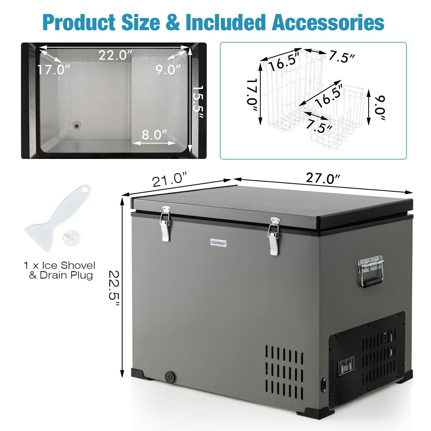 Portable Car Refrigerator with DC and AC Adapter