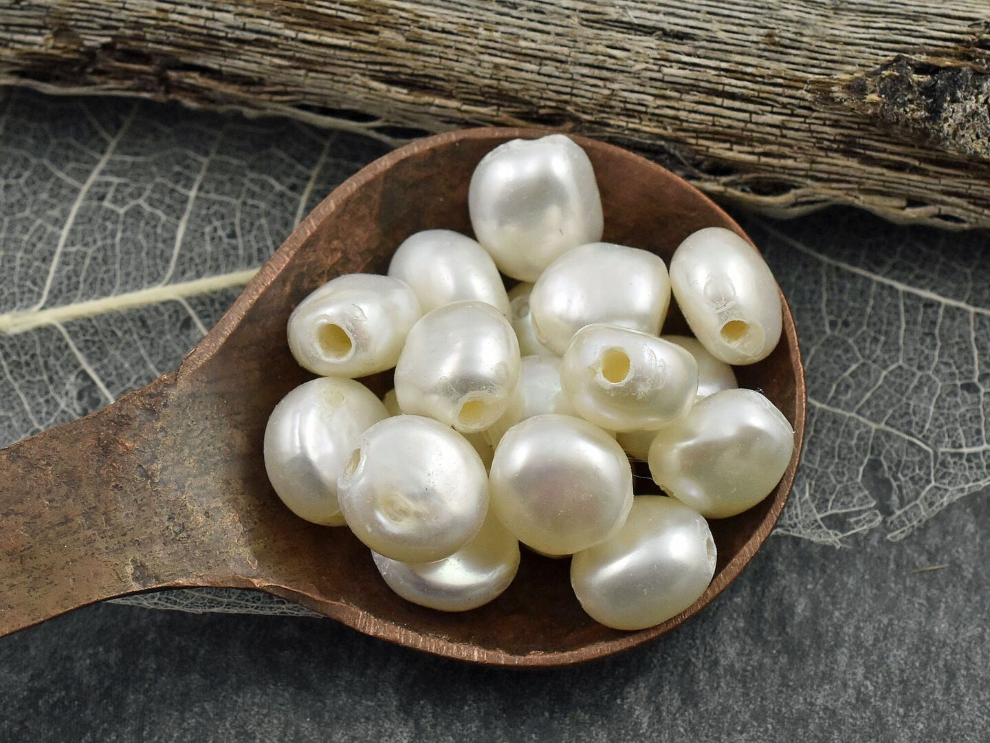 9-10mm Cream Large Hole Fresh Water Nugget Pearls (8&#x22; Strand)