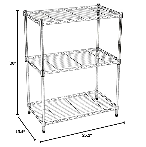 Basics 3-Shelf Narrow Adjustable, Heavy Duty Storage Shelving Unit  (250 lbs loading capacity per shelf), Steel Organizer Wire Rack, Chrome