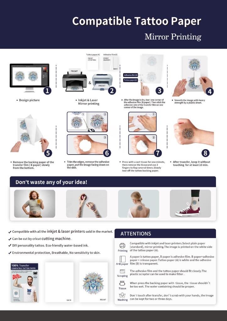 INKJET Temporary Tattoo Tatoo GLOW in the Dark GREEN Decal Paper 8.5”x11” 15 Sh