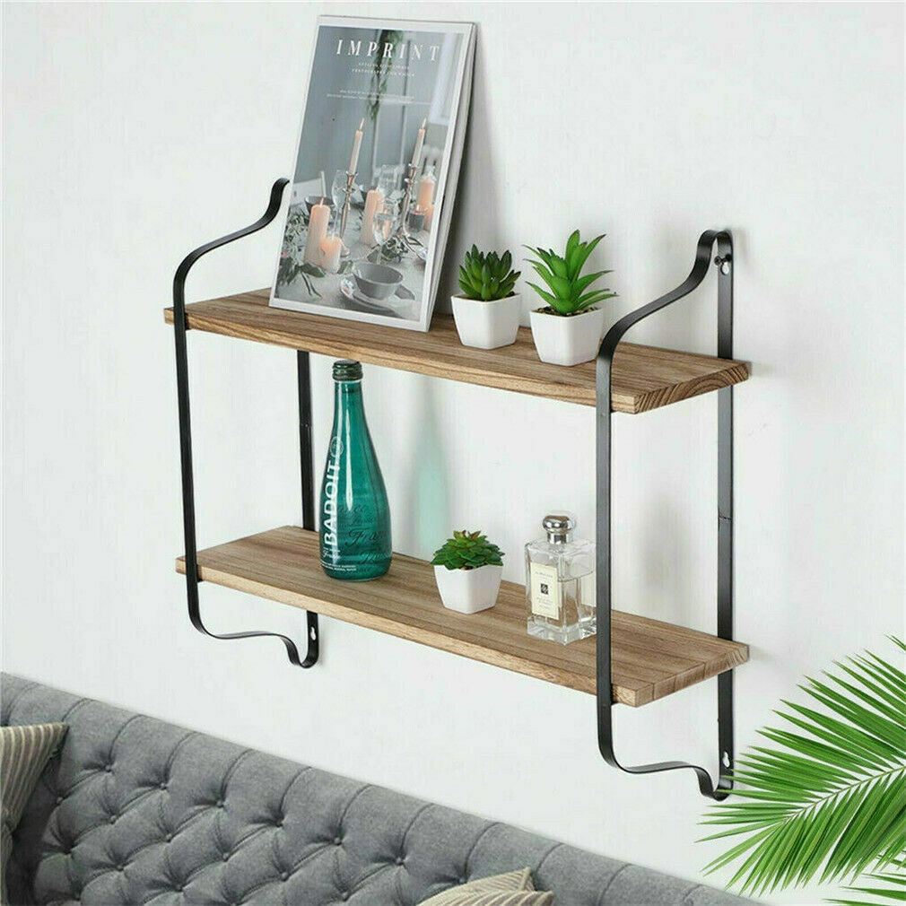 2 Layer Floating Shelves Industrial Wall Storage Rack.