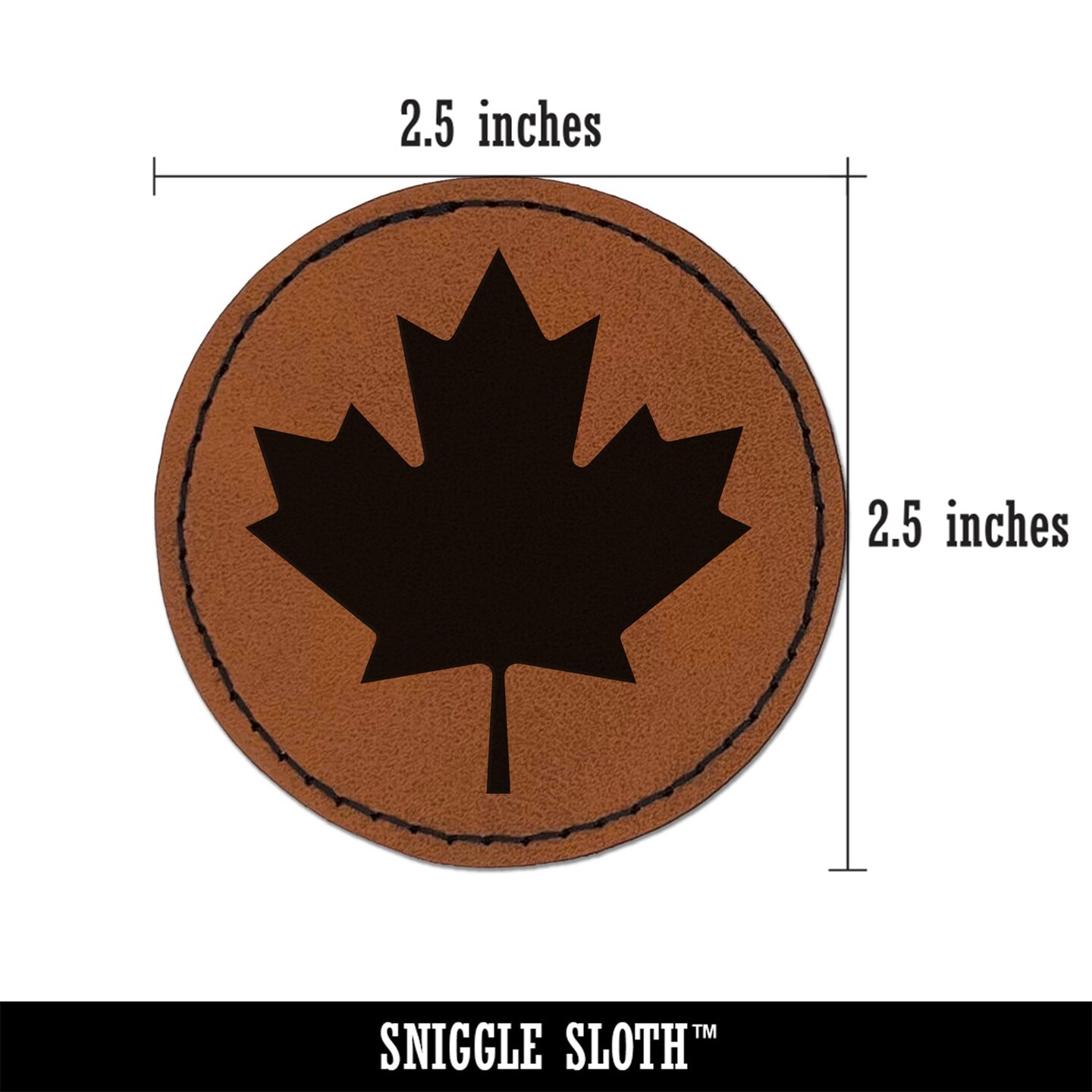 Canada Maple Leaf Round Iron-On Engraved Faux Leather Patch Applique - 2.5&#x22;