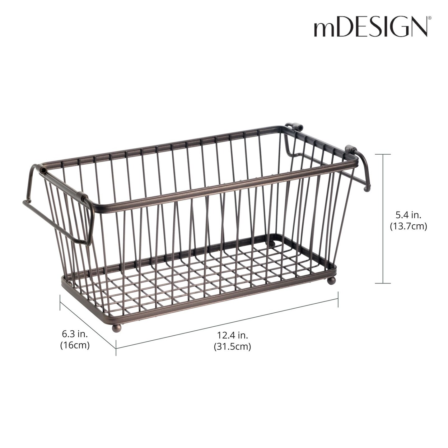 mDesign Stackable Metal Food Storage Basket with Handles, 6 Pack