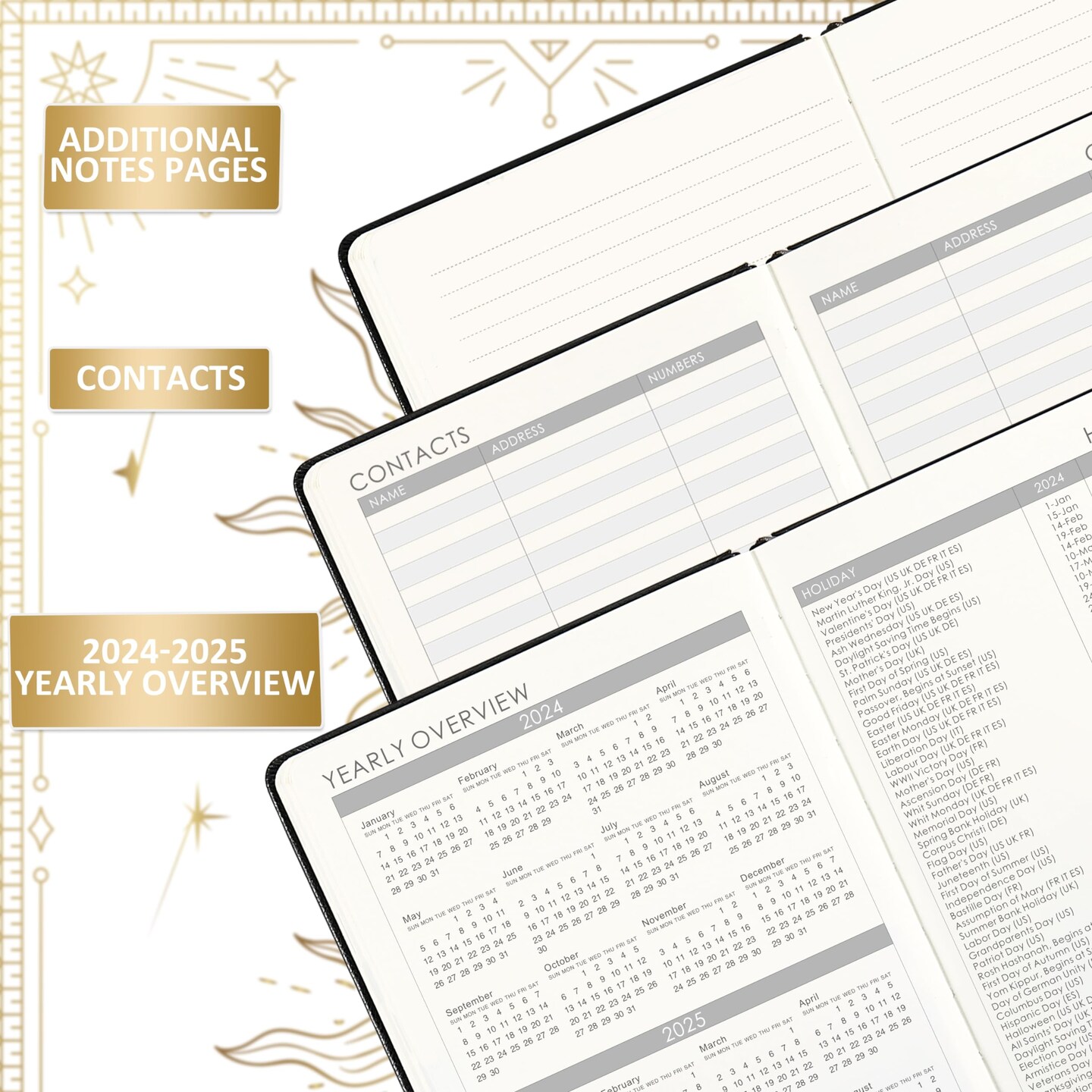 Weekly Monthly Planner 2024, January 2024 - December 2024, 5.75&#x22; x 8.25&#x22;, Faux Leather Planner 2024, Back Pocket with 40 Notes Pages - The Sun