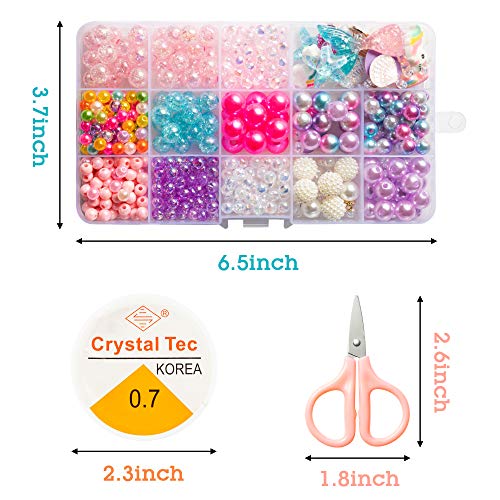 DIY Bead Jewelry Making Kit with 400+ Beads &#x26; Charms for Creative Bracelets Necklaces Rings, Children Mermaid Starfish Shell Princess Necklace Bracelets Making Art Craft Bead Kit for Girls