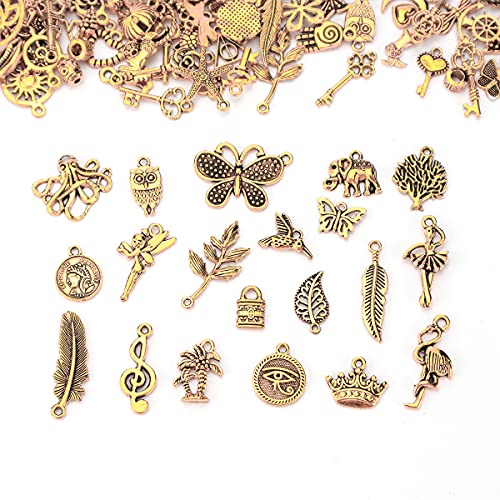 JIALEEY 200Pcs Tibetan Antique Gold Charm Mixed Pendants DIY for Bracelet Necklace Jewelry Making and Crafting