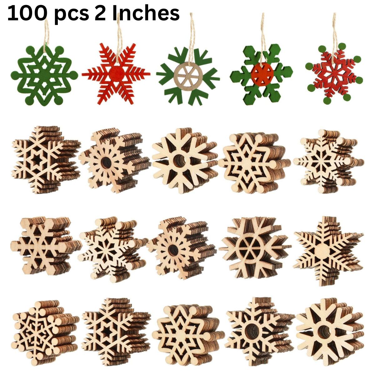 2 Inches Wooden Snowflake Christmas Ornament 100 pcs