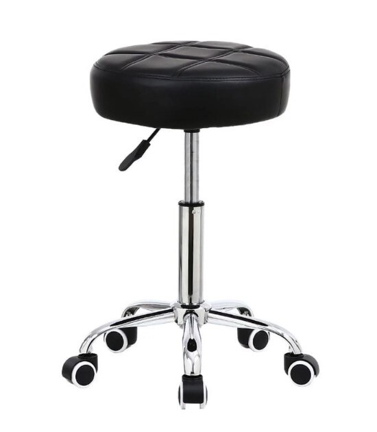 Round Rolling Stool Chair with Adjustable Height in PU Leather Look for Wheeled Swivel Drafting Work Spa Medical Salon Stools. Black Office Chair