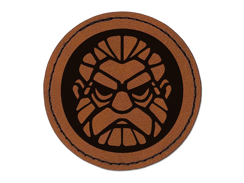 Grumpy Dwarf Beard Head Round Iron-On Engraved Faux Leather Patch Applique - 2.5"