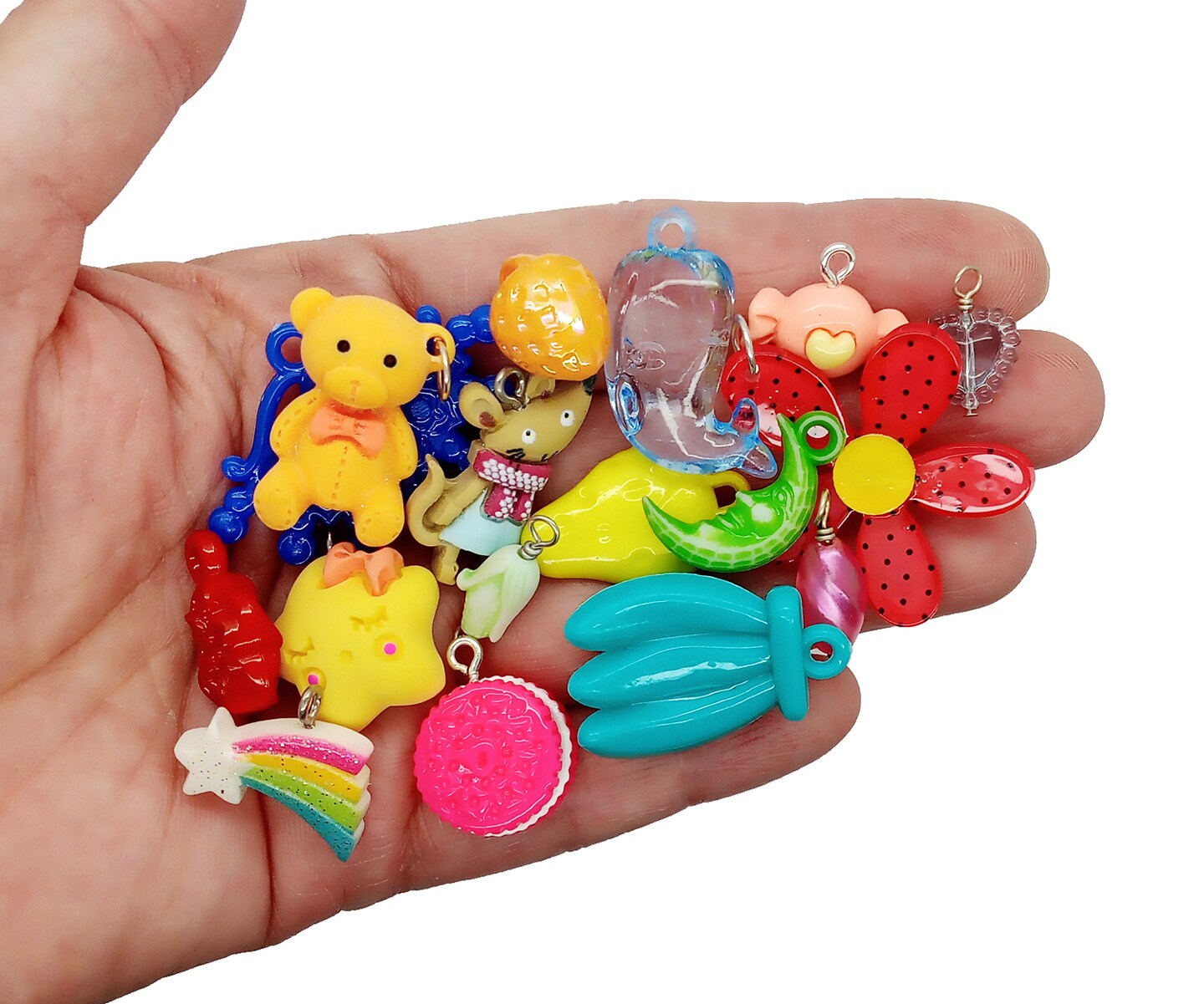 100 Charms Mix, Huge Variety of Assorted Acrylic Resin & Other Cute Charms, Mixed Media, Adorabilities