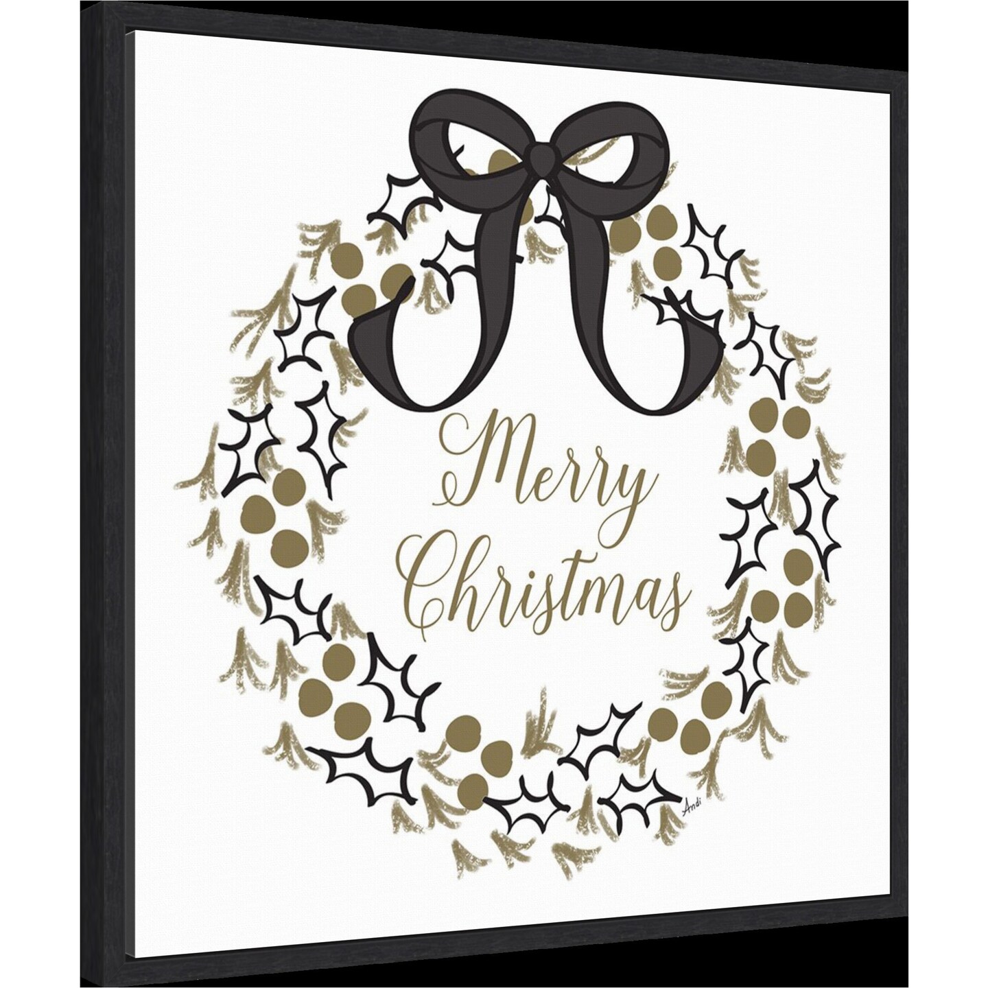 Merry Christmas Wreath by Andi Metz 22-in. W x 22-in. H. Canvas Wall Art Print Framed