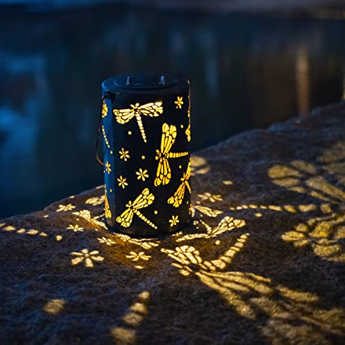1 Pack Solar Lantern Outdoor Garden Decor Hanging Solar Lantern Lights,Metal Dragonfly Decor Outdoor Lantern,Waterproof Led Garden Lantern for Patio, Yard, Table, Pathway(Dragonfly)