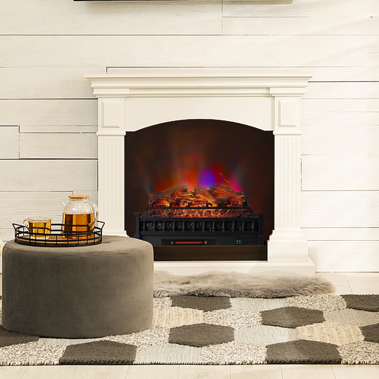 Electric Fireplace Heater with Remote Control and Realistic Lemonwood Ember Bed