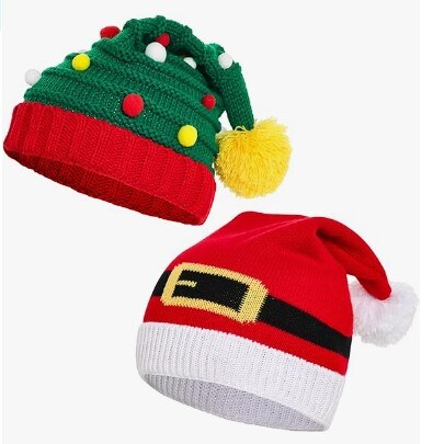 Adult Santa Hats 2pcs Christmas Knitted Hats Christmas Knitted Beanies Hat Winter Warm Crochet Hat with Pompoms for Women Men Children Children&#x27;s Christmas Costume Party