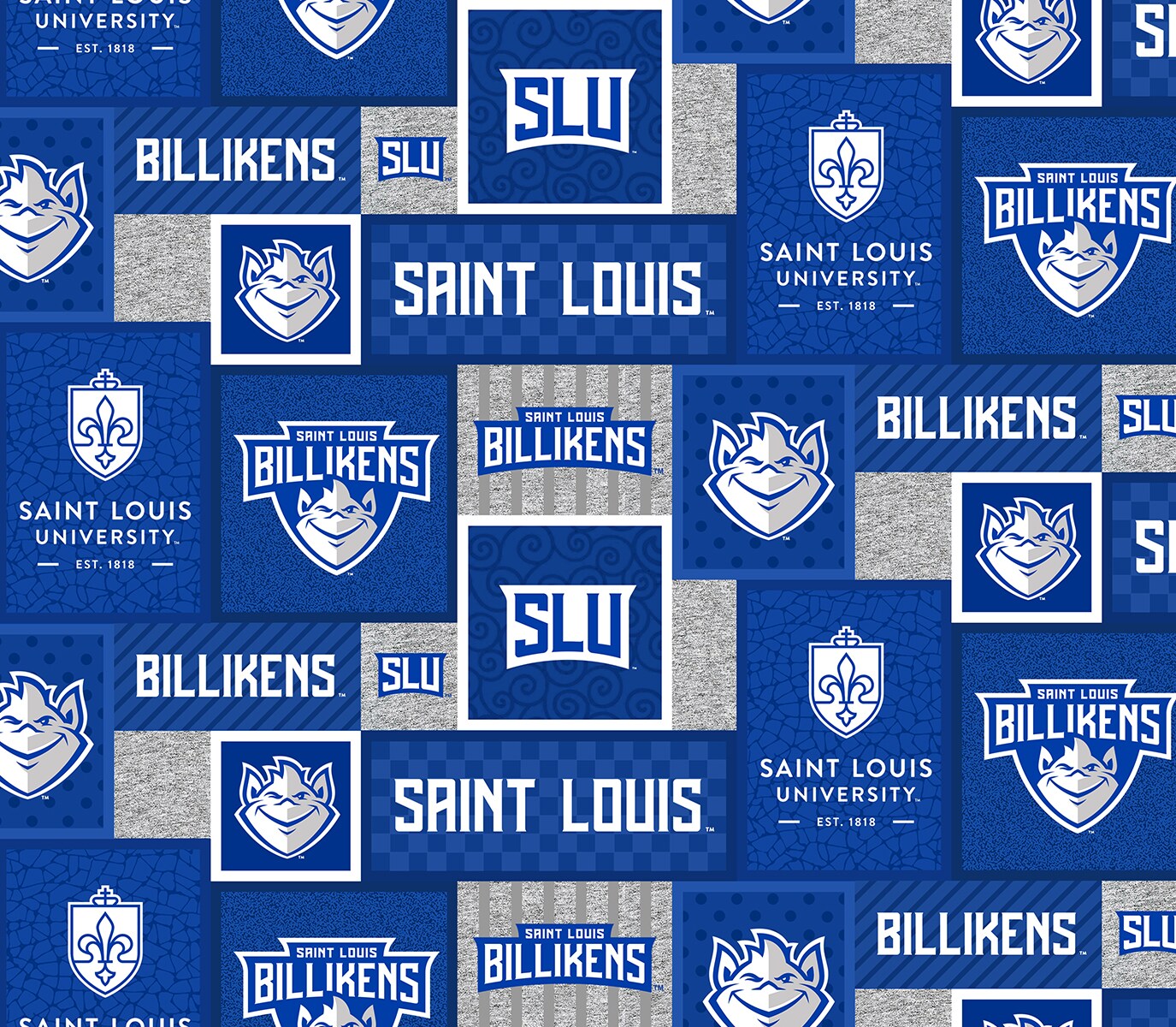 Sykel Enterprises-Saint&#xA0;Louis&#xA0;University Fleece Fabric-Saint&#xA0;Louis Bilikens College Patch Fleece Blanket Fabric-Sold by the yard