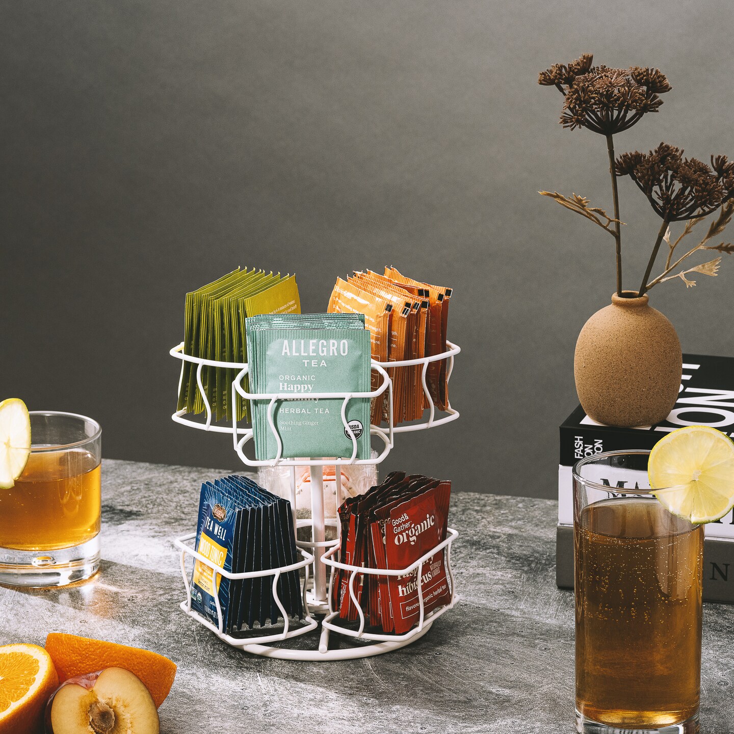Sorbus Tea Bag Spinning Caddy - 2 Tier Lazy Susan for Pantry - Holds Up to 60 Large Tea Bags